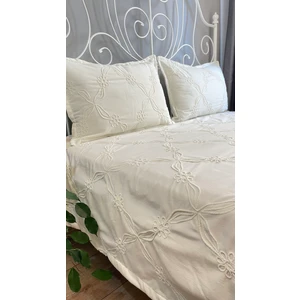 Decamor Home Nakışlı Ekru Yatak Örtüsü Seti Çok Amaçlı Örtü Çift Kişilik