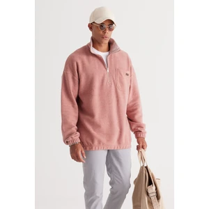 Altınyıldız Classics Erkek Gul Kurusu Melanj Loose Fit Içi Polarlı Iplik Dik Bato Yaka Pamuklu Sweatshirt