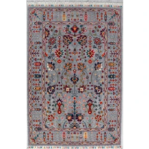 Çam Halı Sultani 805 Gri Yün ve Bambu ile Özel Tezgahlarda Üretilen Otantik Desenli El Emeği Modern Uşak Halısı