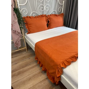 Decamor Home Kiremit Rengi Fırfırlı Yatak Runner Seti Yatak Şalı Yatak Örtüsü