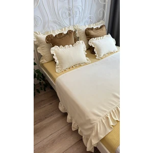 Decamor Home Ekru Fırfırlı Yatak Runner Seti Çift Kişilik Yatak Örtüsü