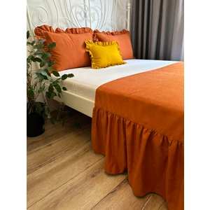 Decamor Home Turuncu Kiremit Fırfırlı Yatak Runner Seti Çift Kişilik Yatak Örtüsü