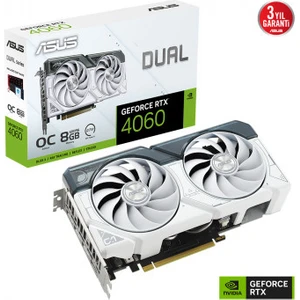 GEFORCE RTX 4060 DUAL-RTX4060-O8G-WHITE 8GB GDDR6 128bit 2535MHz OC HDMI 3xDP DLSS3 EKRAN KARTI - DUAL-RTX4060-O8G-WHITE