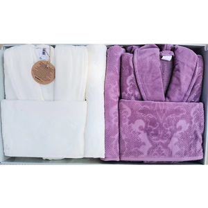 Curve Aile Bornoz Seti Mürdüm-Krem