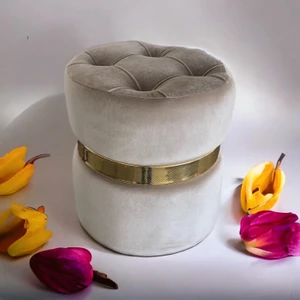 Yaren Home Dizayn Puf Lüks Silinebilir Kumaş Kapitoneli Gold Detaylı