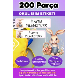 Kt Grup Çiçekli Tavşan Kalem Defter Okul Etiketi - Kişiye Özel Isim Yazılabilen 200 Adet Etiket