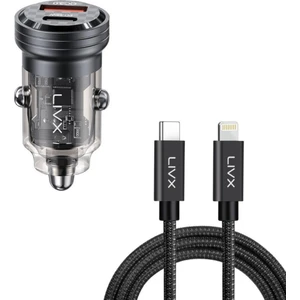 Transparent 45W Pd/qc Mini Araç Şarj Cihazı ve 2 Metre iPhone Hızlı Şarj Kablosu
