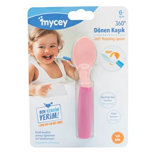 Mycey 360 Derece Dönebilen Mama Kaşığı 6+ Ay Pembe