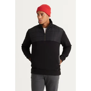 Altınyıldız Classics Erkek Siyah Standart Fit Normal Kesim Içi Polarlı 3 Iplik Dik Bato Yaka Desenli Pamuklu Sweatshirt