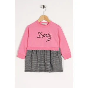 Kız Çocuk Koyu Pembe Renkli Lovely Baskılı Eteği Ekose Elbise