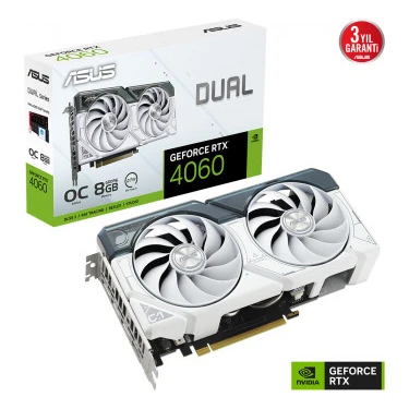 ASUS GEFORCE RTX 4060 DUAL-RTX4060-O8G-WHITE 8GB GDDR6 128bit 2535MHz OC HDMI 3xDP DLSS3 EKRAN