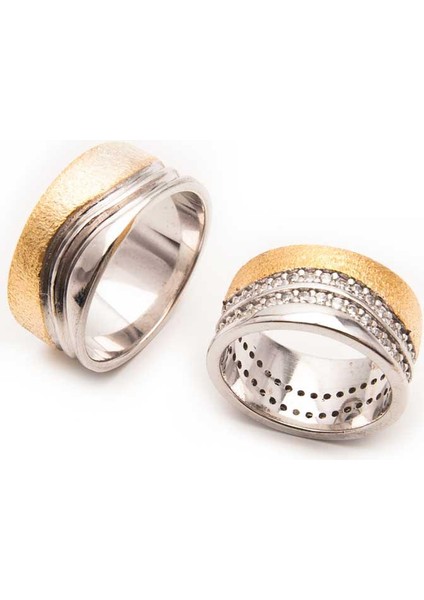 Dalga Simli Altın Kaplama Bayan Gümüş Alyans