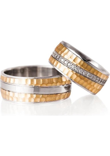 Five Gümüş Alyans Modeli Altın Kaplama Taşlı Bayan Alyans