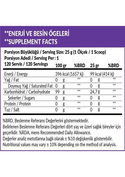 Maltodextrin, Maltodextrın Aromasız 3000 gr 120 Servis