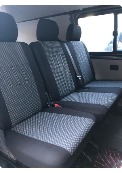 Ford Transit Custom Uyumlu 5+1 Koltuk Kılıfı - Kırmızı - Siyah