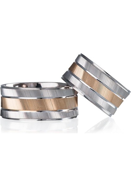 Rose Çizgili Gümüş Alyans Modeli Bayan Alyans