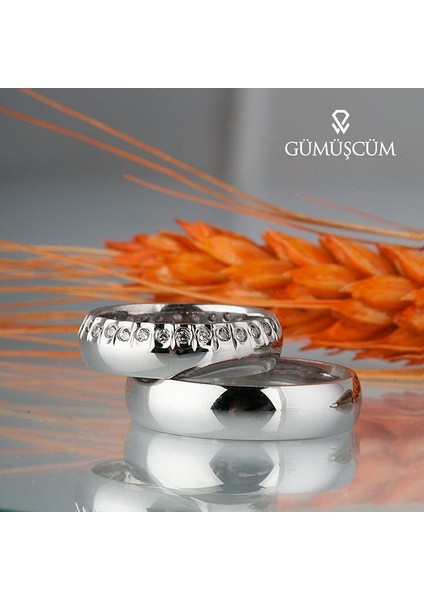 Sıra Taşlı Bombeli Gümüş Alyans Modeli Bayan Nişan ve Söz Yüzükleri fiyatları
