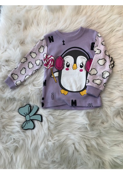 Mutlu Penguen Baskılı Kız Pijama Takımı 1495