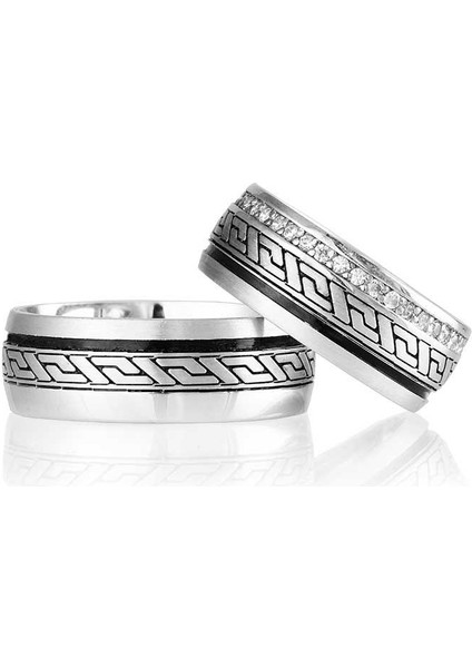 Zeyna Modeli Siyah Taşlı Bayan Gümüş Alyans
