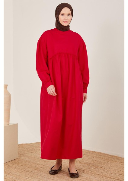 Beli ve Kolu Fırfırlı Pamuk Elbise 23Y9651 Kiraz fiyatları