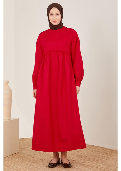 Beli ve Kolu Fırfırlı Pamuk Elbise 23Y9651 Kiraz modelleri