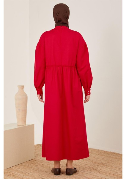 Beli ve Kolu Fırfırlı Pamuk Elbise 23Y9651 Kiraz indirimleri