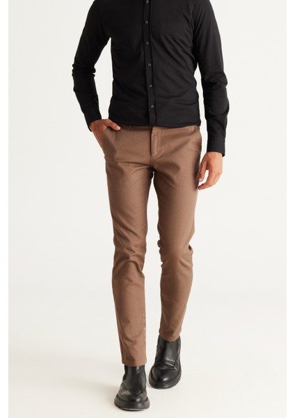 ALTINYILDIZ CLASSICS Erkek Camel Slim Fit Dar Kesim Yan Cep Pamuklu Esnek Rahat Armürlü Pantolon