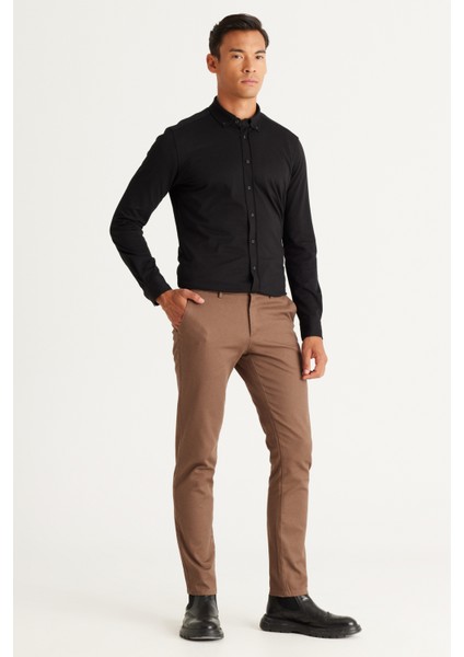 ALTINYILDIZ CLASSICS Erkek Camel Slim Fit Dar Kesim Yan Cep Pamuklu Esnek Rahat Armürlü Pantolon