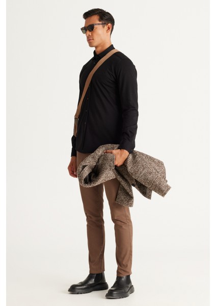 ALTINYILDIZ CLASSICS Erkek Camel Slim Fit Dar Kesim Yan Cep Pamuklu Esnek Rahat Armürlü Pantolon