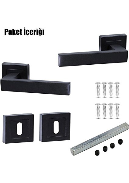 Merkezoğlu Ticaret Kare Rozetli Kapı Kolu 5'li Set (2+1 Ev Için Geçerli) Siyah