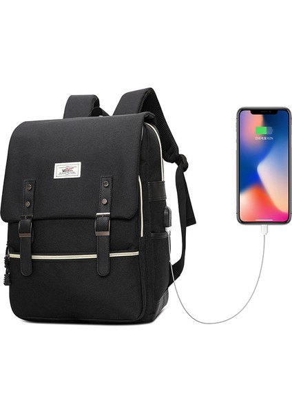 Erkek ve Kadın Aynı Stil Naylon Sırt Çantası USB Şarj Edilebilir Bilgisayar Sırt Çantası (Yurt Dışından)