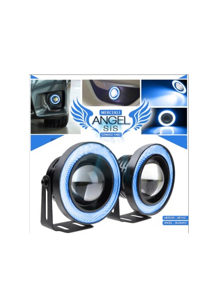 Mercekli Angel LED Halkalı Sis Far 89MM Su Geçirmez Angel Renk Seçenekli (Beyaz, Buz Mavi, Turuncu)
