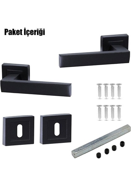 Merkezoğlu Kare Rozetli Kapı Kolu 7'li Set (3+1 Daire Için Geçerli) Siyah