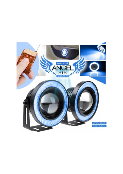 Mercekli Angel LED Halkalı Sis Far 89MM Su Geçirmez Angel Kumandalı Renk Seçenekli (Beyaz, Buz Mavi, Turuncu)