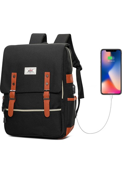 Erkek ve Kadın Aynı Stil Naylon Sırt Çantası USB Şarj Edilebilir Bilgisayar Sırt Çantası (Yurt Dışından)