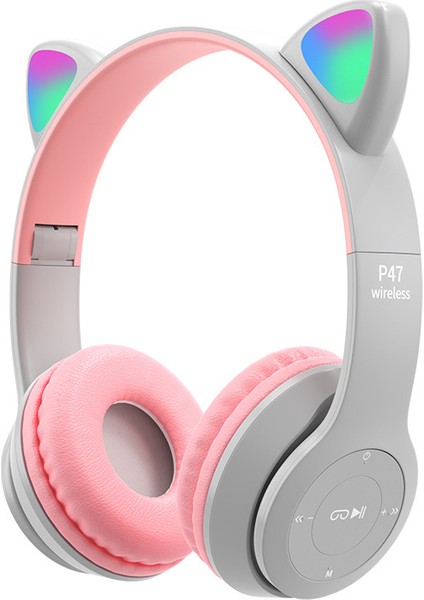 P47M Kedi Kulakları Işık Yayan Başa Takılan 5.0 Bluetooth Kulaklık (Yurt Dışından)