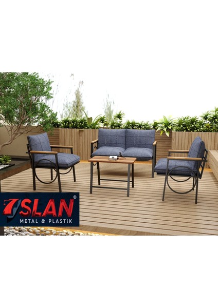 Merkür Model Balkon Cafe Bahçe Takımı Metal Koltuk Takımı Bahçe Mobilyası Çay Seti 2+1+1+Sehpa