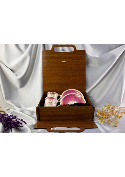 Altın Yaldızlı 2'li Ahşap Kutulu Fincan Takımı