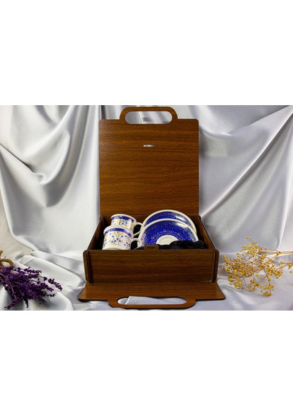 Altın Yaldızlı 2'li Ahşap Kutulu Fincan Takımı