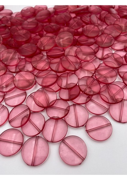 100GR Fuşya Renk 25MM Yassı Basık Yuvarlak Akrilik Boncuk,takı, Çanta Yapım Boncuğu (100GR~40 Adet),