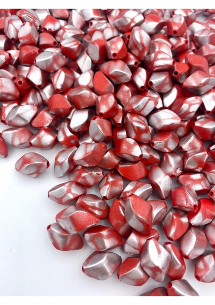 Kırmızı Üzeri Gümüş Yaldızlı Burgu Model Boncuk,takı Yapımı (100GR,~120ADET Boncuk)