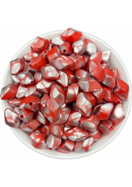 Kırmızı Üzeri Gümüş Yaldızlı Burgu Model Boncuk,takı Yapımı (100GR,~120ADET Boncuk) fiyatları