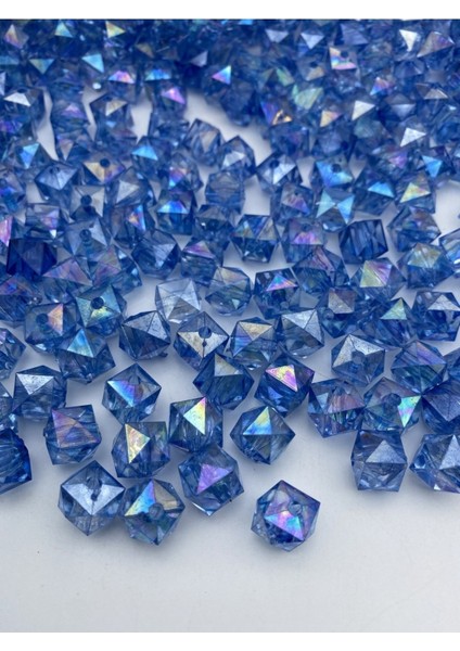 100GR 10MM Janjanlı Saks /koyu Mavi Küp,kübik Model Akrilik Boncuk,çanta Boncuğu (100GR,~180 Adet)