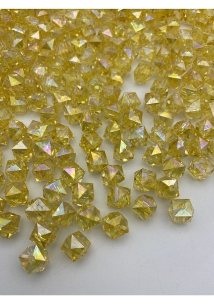 100GR 10MM Janjanlı Sarı Renk Küp,kübik Model Akrilik Boncuk,takı ,çanta Boncuğu (100GR,~180 Adet)
