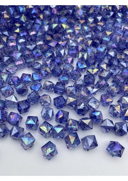 100GR 10MM Janjanlı Mor / Koyu Lila Küp,kübik Model Akrilik Boncuk,çanta Boncuğu (100GR,~180 Adet)