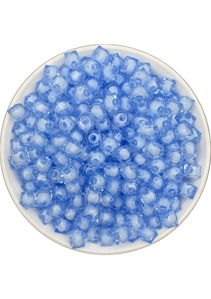 50GR 8mm Açık Mavi Içi Boncuklu Akrilik Küp Boncuk,takı,çanta Yapım Boncuğu (50GR,~180 Adet)