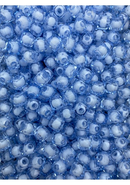 50GR 8mm Açık Mavi Içi Boncuklu Akrilik Küp Boncuk,takı,çanta Yapım Boncuğu (50GR,~180 Adet) fırsatları