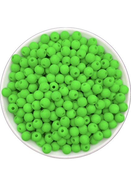 Neon Boncuk, 50GR 8mm Yeşil Renk Mat Neon Fosforlu Boncuk,takı Çanta Yapım Boncuğu (~210 Adet)