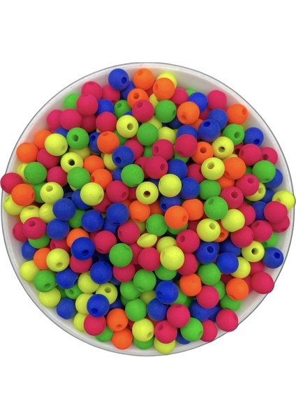 Neon BONCUK,50GR 8mm Karışık Renkli Mat Neon Fosforlu Boncuk,takı Çanta Yapım Boncuğu (~210 Adet)