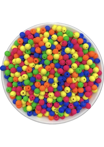 Neon Boncuk, 25GR 6mm Karışık Renkli Mat Neon Fosforlu Boncuk,takı Yapım Boncuğu (25GR , ~220 Adet)